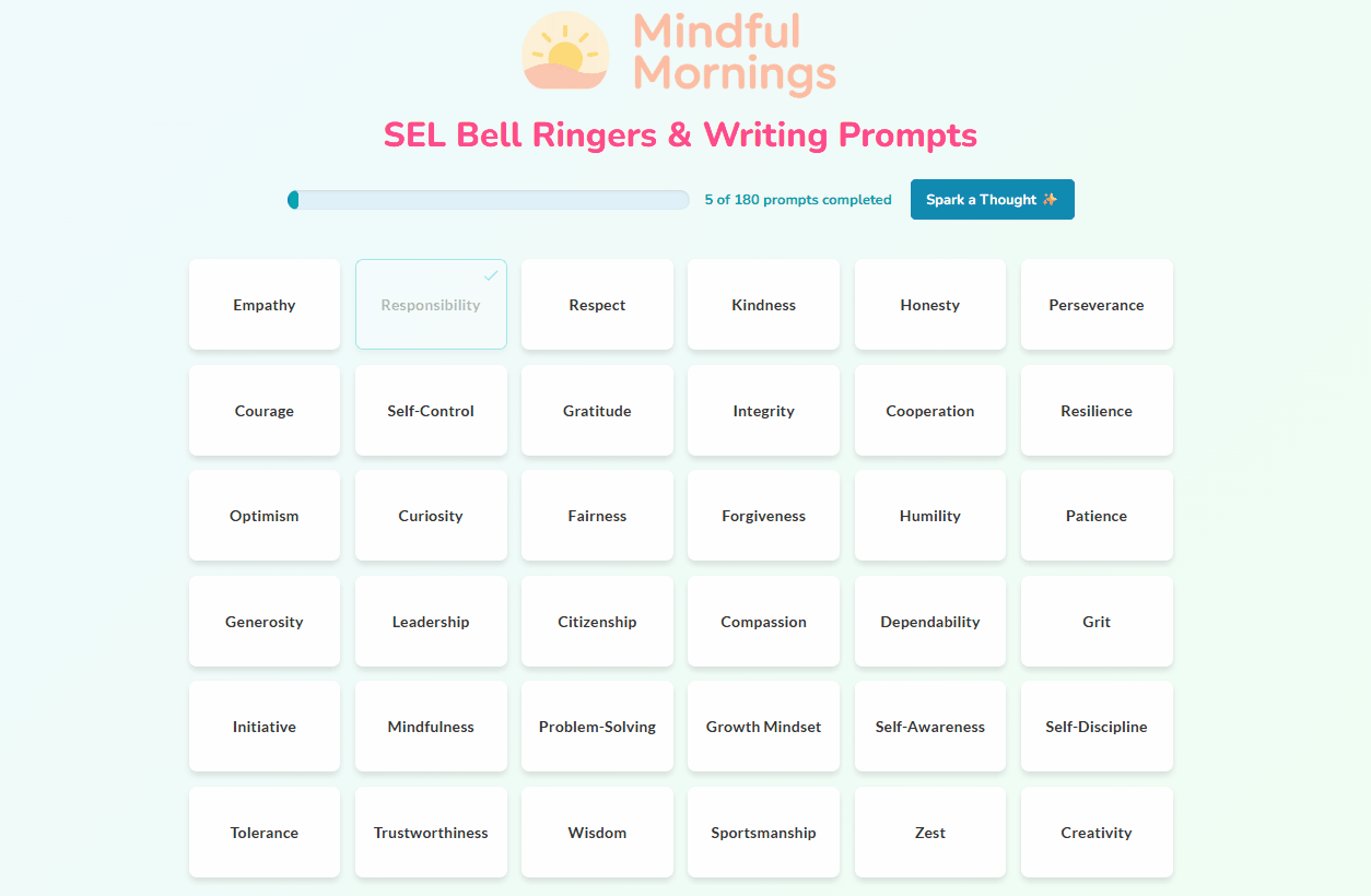 Animated GIF of the Mindful Mornings Tool
